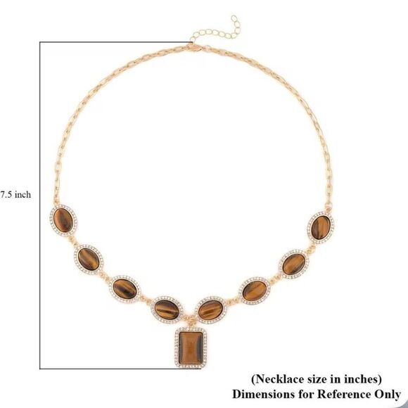 Yellow Tiger's Eye and White Austrian Crystal Adjustable Necklace 90.00 ctw New - Picture 6 of 6